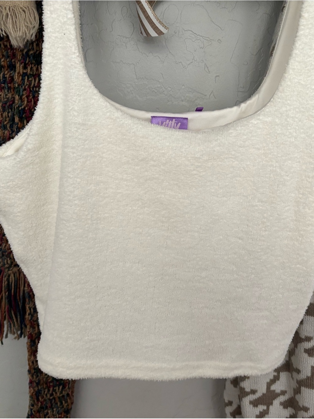 YITTY White Plush Scoop Neck Tank
